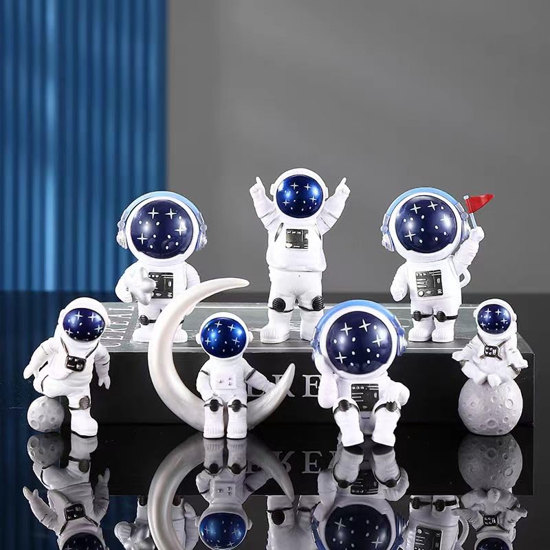 Starry Blue Astronaut Figurines Statue Set of 3 (3 Count)