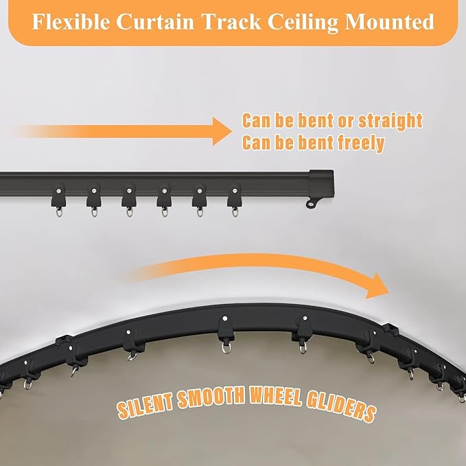 Room Divider Curtains with Flexible Ceiling Curtain Tracks Set,100% Blackout Floor to Ceiling Curtains Patio Sliding Door Curtains (Grey Drape & Black Rail W 12.5 × H 9 FT)