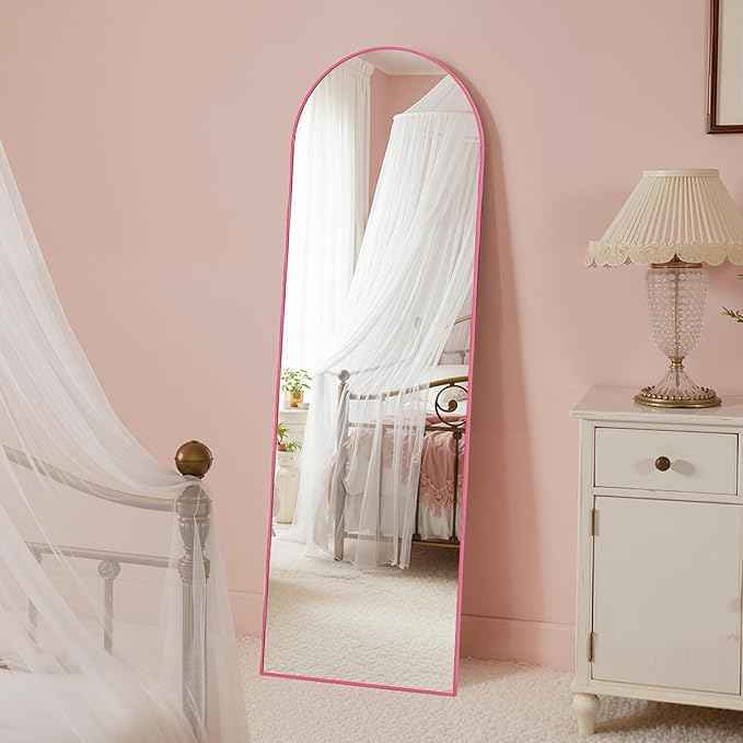 Anpark 19"x57"Arched Full Length Mirror, Full Body Mirror with Stand, Aluminum Frame for Bedroom & Hanging Leaning Modern Simple Home Decor Shatter-proorf Nano Glass Wall Living Room Cloakroom, Pink
