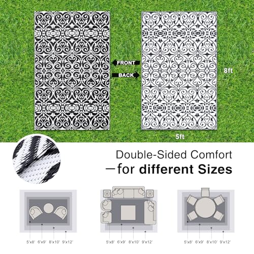 Outdoor Rug 5x8 ft Waterproof Reversible Floral Mat