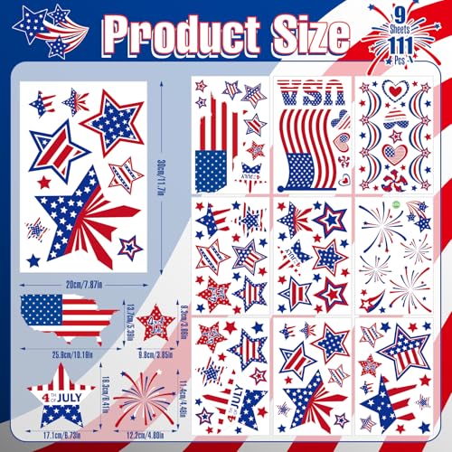 4th of July Decorations Patriotic Window Clings (111 Count)