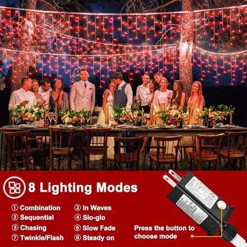 66ft Red Icicle Lights Indoor for Bedroom