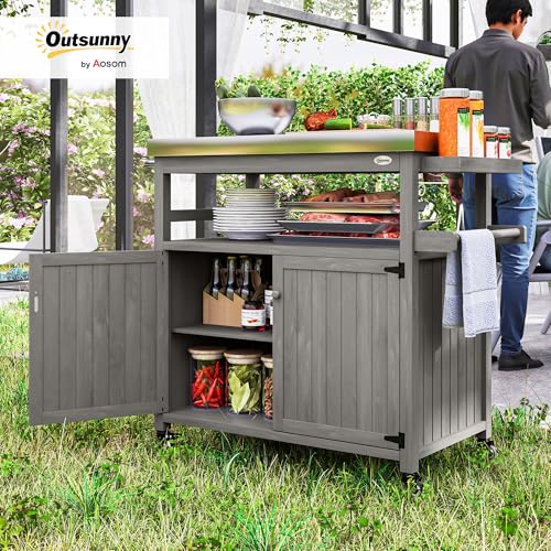 Outdoor Grill Cart with Wheels and Storage Gray