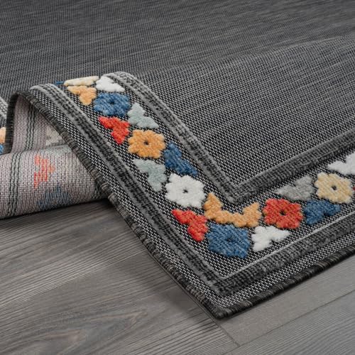 Outdoor Rug 9x12 Modern Bordered Large Area Rugs for Indoor and Outdoor Patio Easy to Clean Non Shedding Living Room Porch Garden Washable Outside Carpet