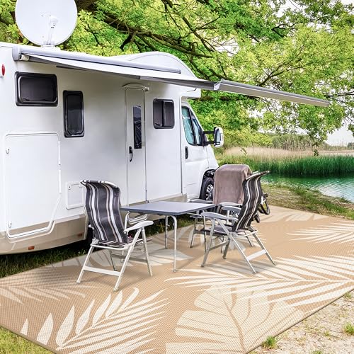 Outdoor Rug Waterproof Plastic Rugs 10'x14' for Camping Brown Beige