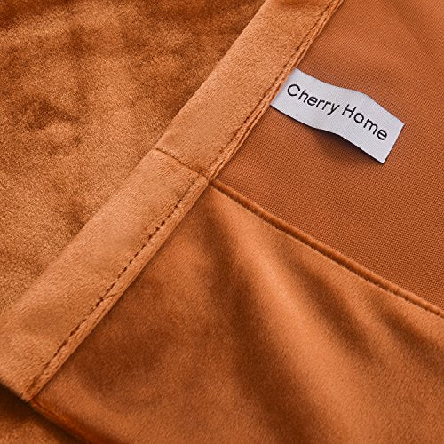 Super Soft Rustic Velvet Pumpkin Orange Blackout Drapes Room Darkening Curtains Panel Grommet Drapery 52 by 108