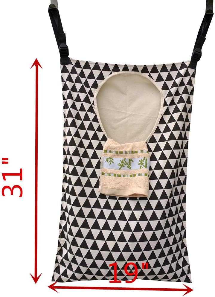 Adjustable Space Saving Door Hanging Laundry Hamper Bag with Stainless Steel Hooks - NestledHome