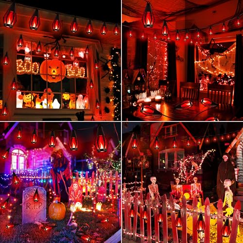 42FT 15 LED Solar Flame Halloween String Lights Outdoor