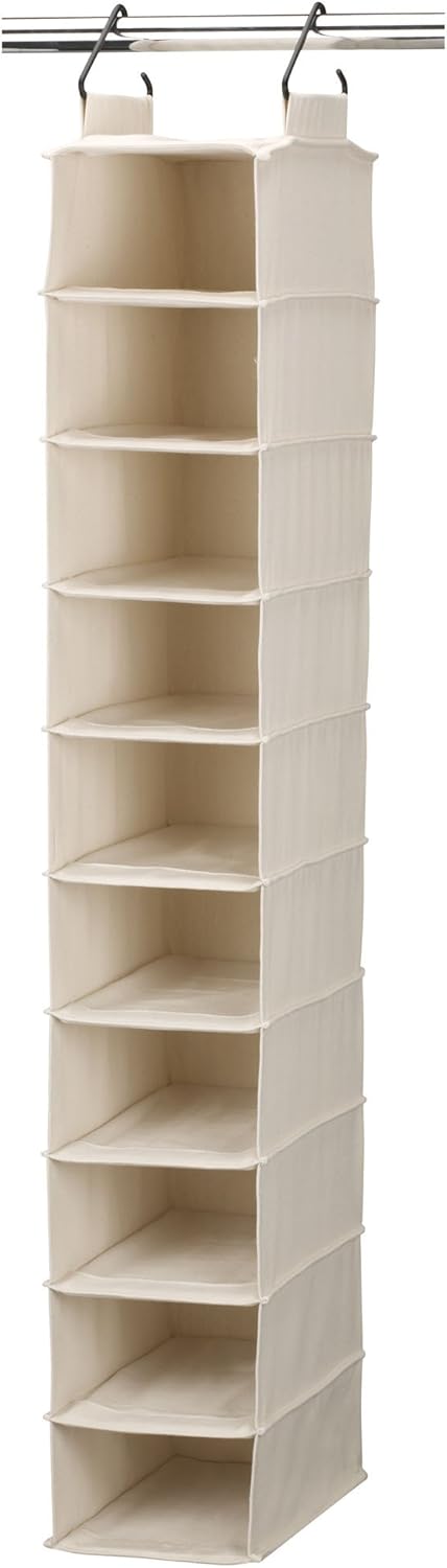 Household Essentials Hanging Shoe Organizer, 10 Wide Cubbies with Cedarline Pockets, Heavy-Duty Cotton Canvas, Removable and Industrial Hooks, Natural - NestledHome