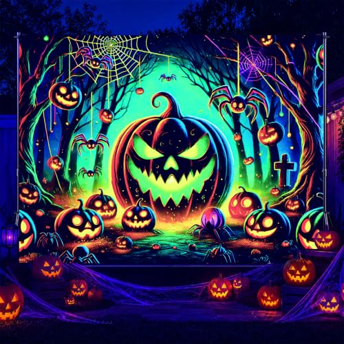 Halloween UV Tapestry Pumpkin Forest Neon Decor 78 x 59 Inch