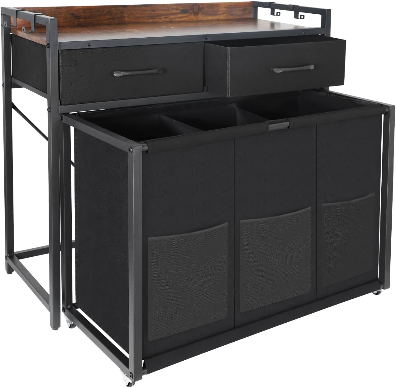Rolling Laundry Sorter with wheels, Laundry Hamper 3 Section with shelf - 3 × 10.5 Gal (120L) Capacity, Laundry Basket with Drawers for Clothes-1 Storage Shelf, Laundry Organizer for Laundry Room - NestledHome
