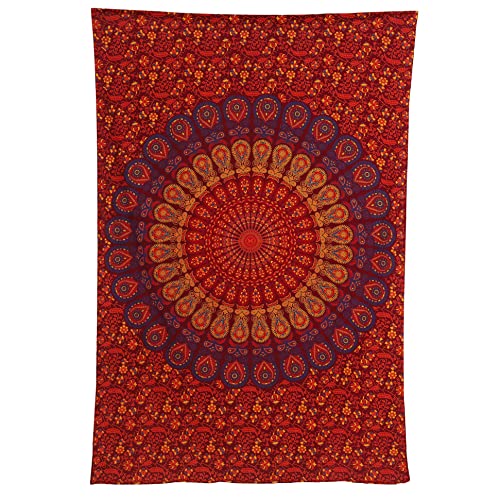 Indian hippie Bohemian Psychedelic Golden Blue Peacock Mandala Wall hanging Bedding Tapestry