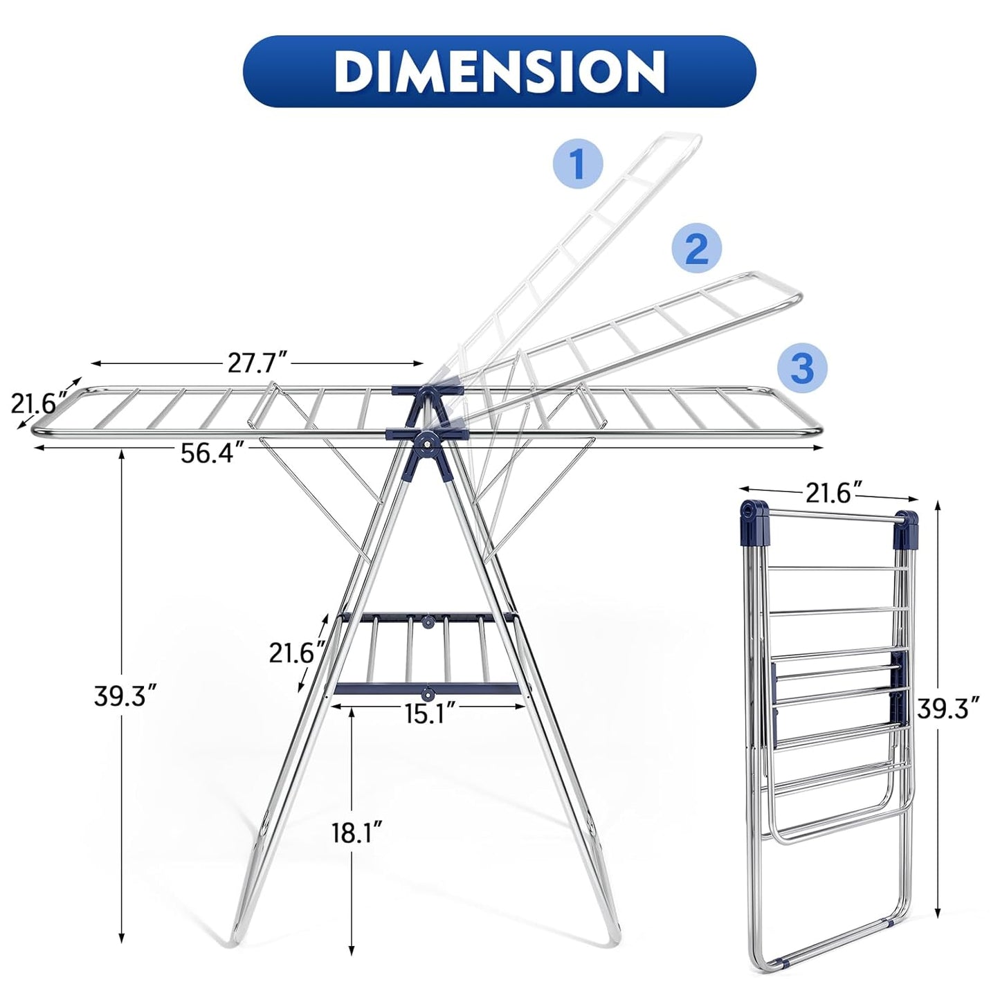 APEXCHASER Clothes Drying Rack, Drying Rack Clothing with Height-Adjustable, Foldable Gullwings Laundry Drying Rack, Indoor Outdoor Use, No Assembly - NestledHome