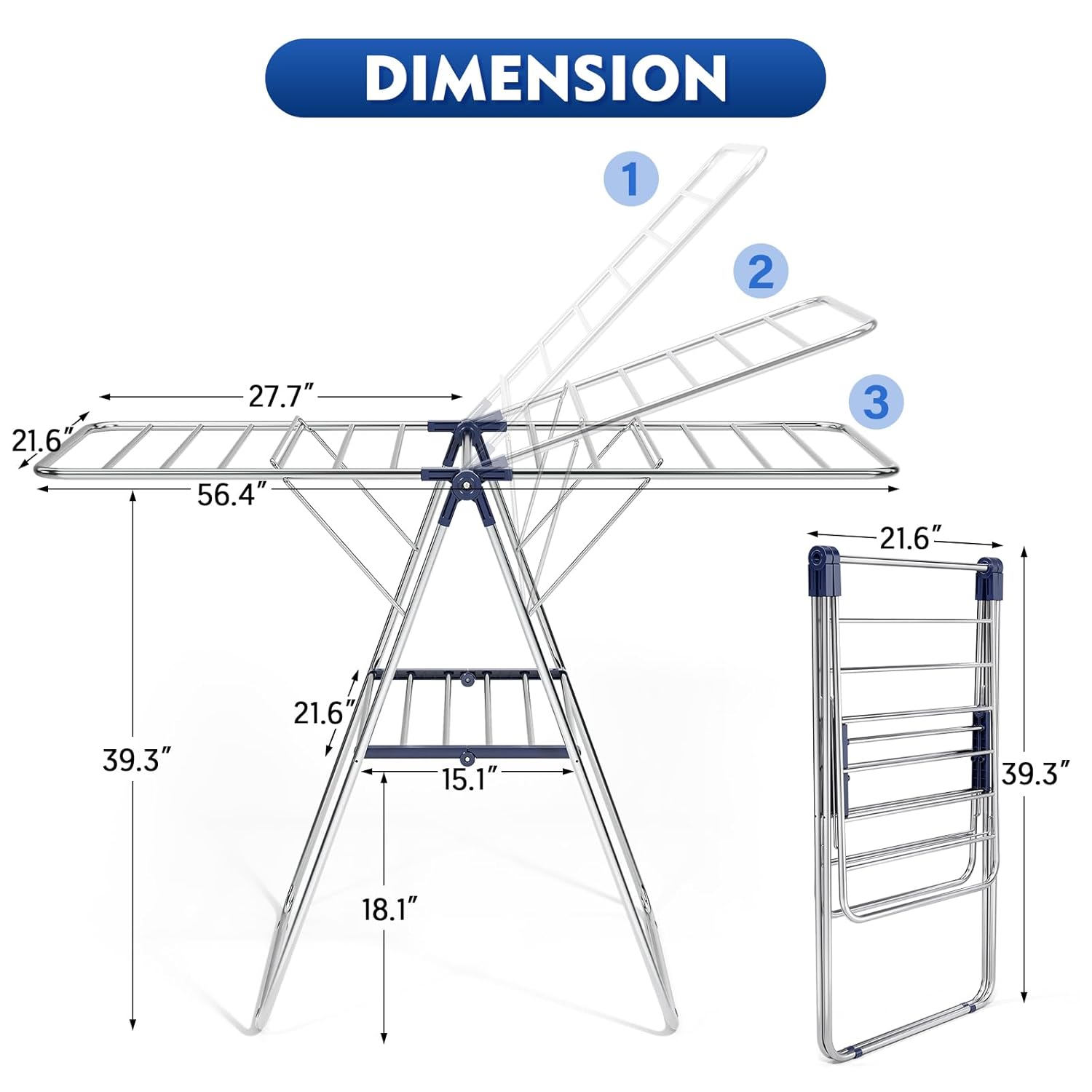 APEXCHASER Clothes Drying Rack, Drying Rack Clothing with Height-Adjustable, Foldable Gullwings Laundry Drying Rack, Indoor Outdoor Use, No Assembly - NestledHome