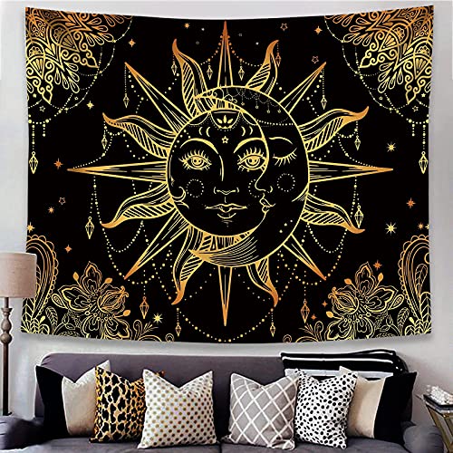 Hippie Sun and Moon Tapestry Bohemian Tapestry Aesthetic Cute Tapestries for Bedroom and Living Room Decor Sun 50×60 Inches
