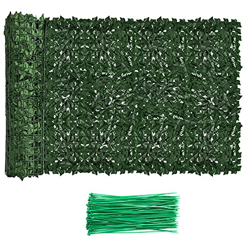 Faux Ivy Fence Privacy Screen Outdoor Expandable Artificial Greenery Roll Fake Hedge Wall Patio Green Plastic Leaf Plant Vine Grass Panels Gate Covering for Garden Yard Balcony (32 Sq Ft)