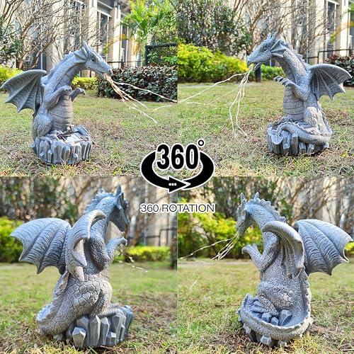 Dragon Solar Garden Statues Outdoor Decoration with LED Light Strings