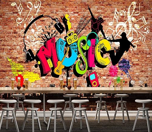 Brick Graffiti Abstract Wallpaper Mural for Music Recreation Room