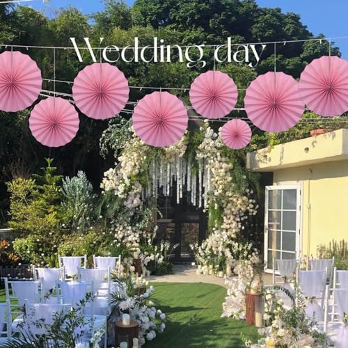 Pink Party Decorations Pink Hanging Ceiling Paper Fans 12in DIY Set