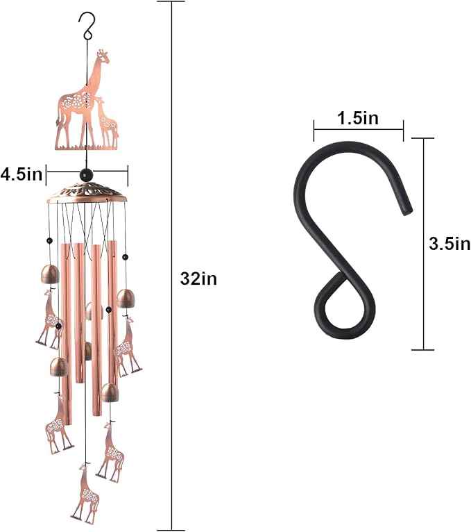 JOBOSI Brass Giraffe Wind Chime, for Women,Giraffe Wind Chime Outdoor, Handmade Metal Garden Wind Chimes,Melodic Weatherproof, Gift for Mom/Grandma