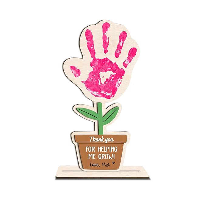DIY Mothers Day Handprint Flower Pot Craft Wooden Hanging Sign, Baby's First Mothers Day Flower Handprint Keepsake Gift, Unique Gifts for 1st New Mom Crafts from Kids Foot Prints for Grandma Mom Mommy