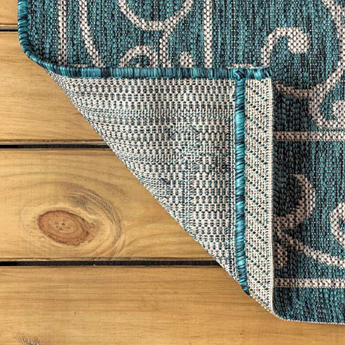 Vintage Filigree Indoor Outdoor Octagon Area Rug 5 Ft Teal