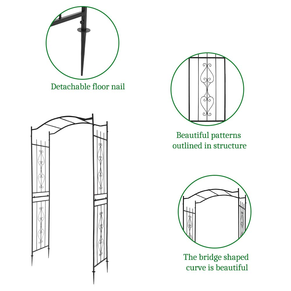Black 7.5FT Steel Garden Arch Trellis for Climbing Vines & Roses