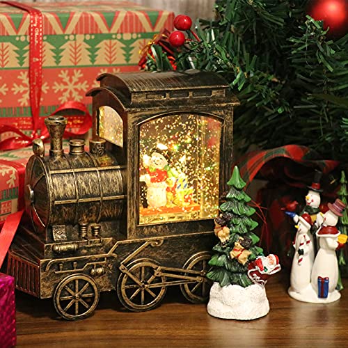 Christmas Snow Globe Lantern Train Water Swirling Glitter with 6H Timer