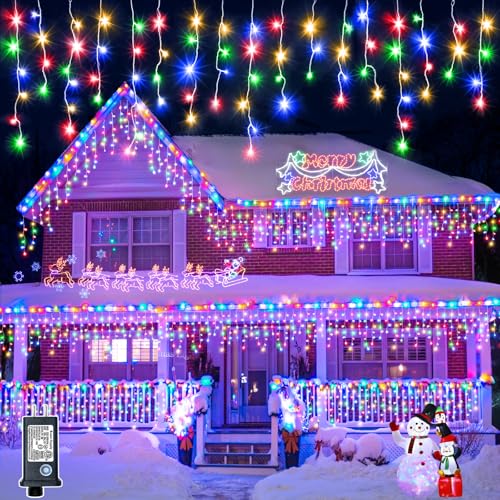 66FT Icicle Lights for Outside 640 LED Multicolor Christmas Lights Outdoor