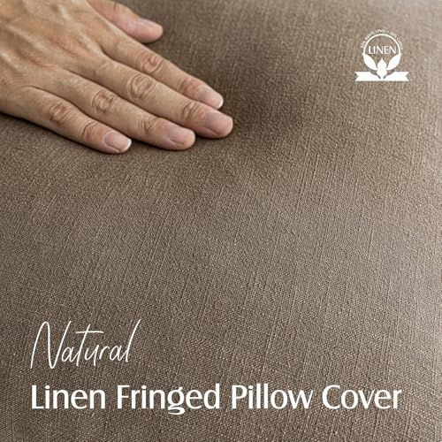 Decorative Linen Fringe Throw Pillow Covers 16×16 Light Brown (2 Count)