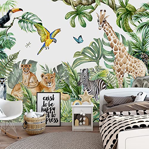 Safari Wallpaper for Children with Animals Jungle Wall Mural Watercolor Animals Nursery Wallpaper Kids Room Decor (94 Sq Ft)