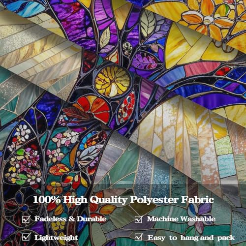 Tree of Life Tapestry Stained Glass Tapestry Wall Decor Tapestries for Bedroom Art Tapestries Wall Hanging for Bedroom Living Room Glass