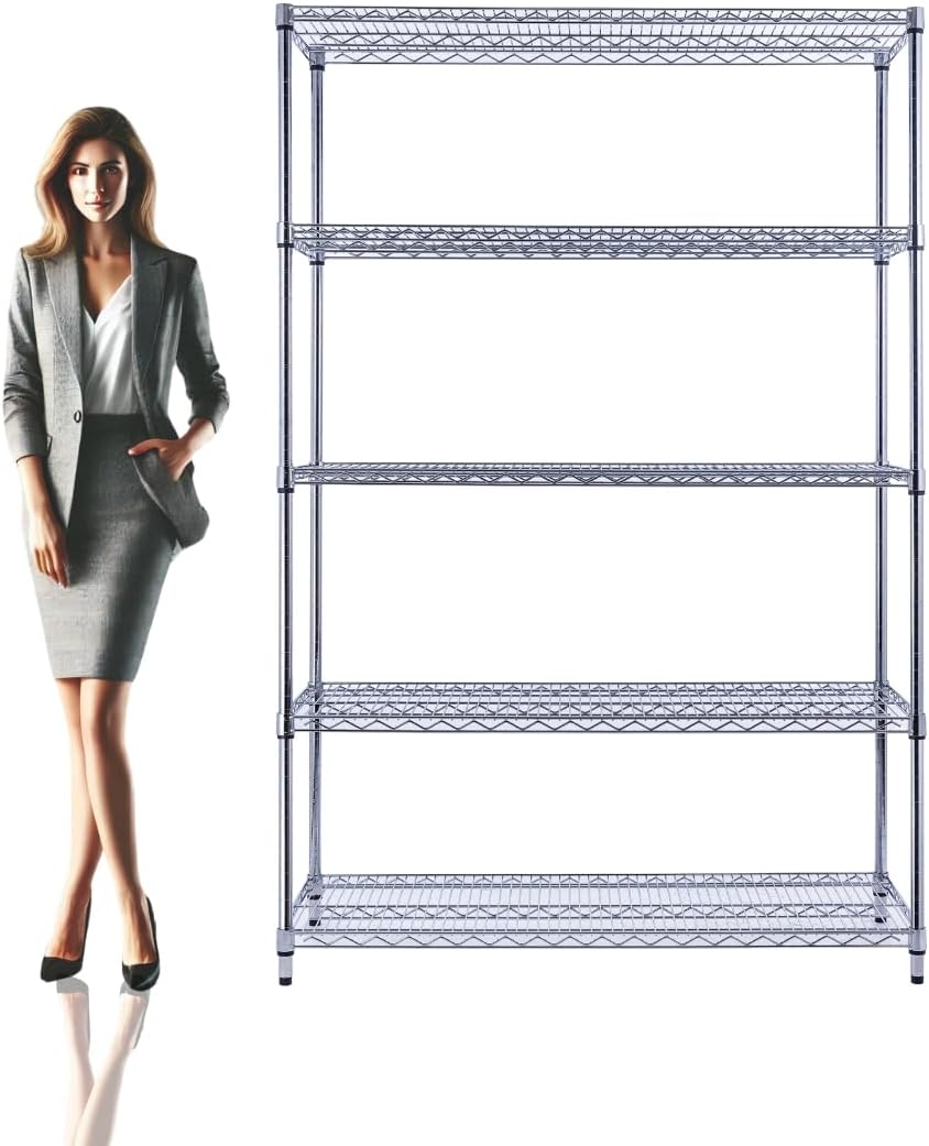 48"x24"x72" Chrome 5-Tier PREMIUM Wire Shelving NSF 4000 LBS MAX CAPACITY Heavy Duty Steel Storage Rack for Warehouses, Garages, Hospitals, Commercial Spaces, & Schools w/PREMIUM WHEELS - NestledHome
