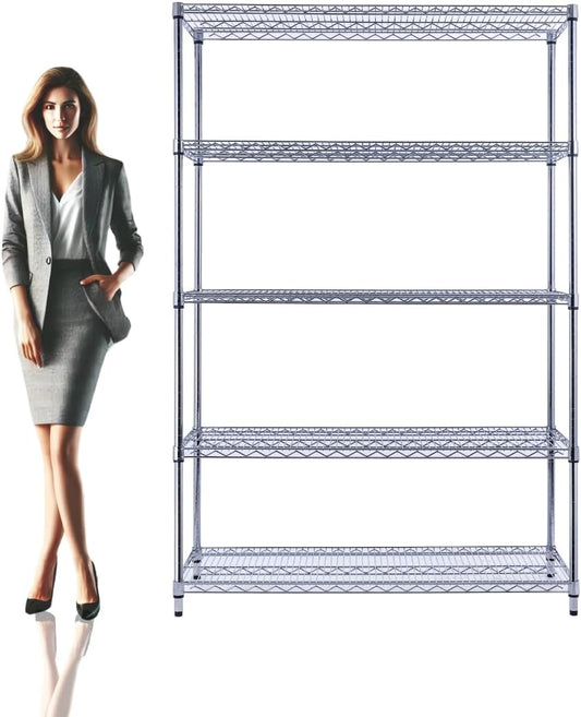 48"x24"x72" Chrome 5-Tier PREMIUM Wire Shelving NSF 4000 LBS MAX CAPACITY Heavy Duty Steel Storage Rack for Warehouses, Garages, Hospitals, Commercial Spaces, & Schools w/PREMIUM WHEELS - NestledHome