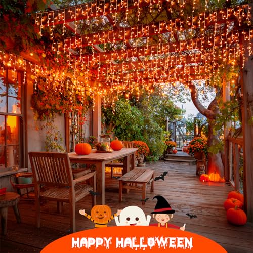 Orange Halloween Icicle Lights Outdoor