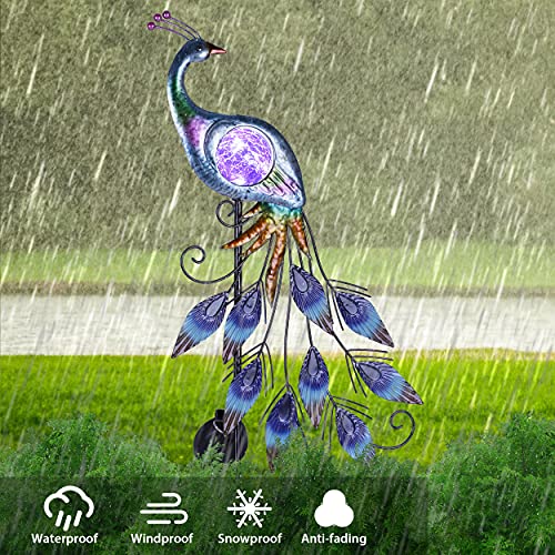 Solar Peacock Metal Garden Stake Outdoor Light 33"