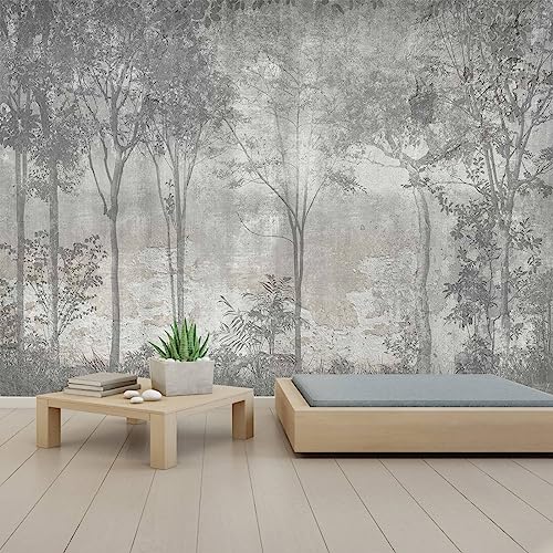 Gray Vintage Forest Tree Wallpaper Mural for Bedroom Living Room
