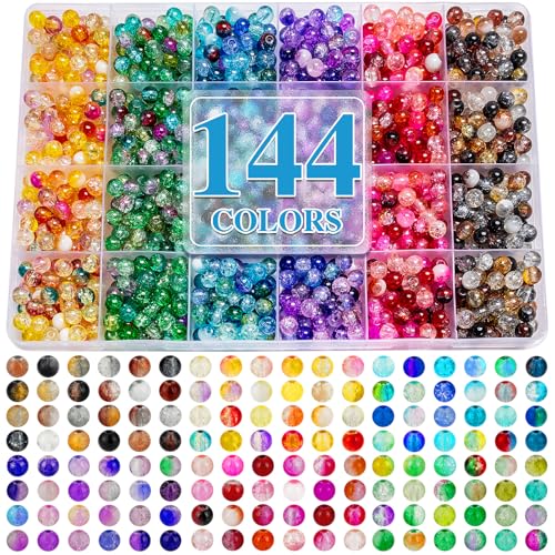 About 144 Colors 1200PCS 6mm Crack Glass Beads Bracelet Making Set (1200 Count)