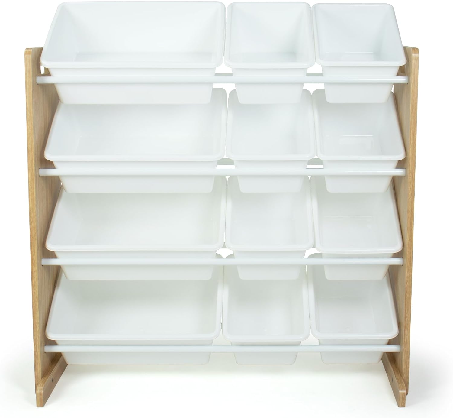Humble Crew Kids Toy Storage Organizer with 12 Plastic Bins, Natural Wood/White – Removable Bins for Playroom, Bedroom, Toddler Furniture for Boys and Girls Ages - NestledHome