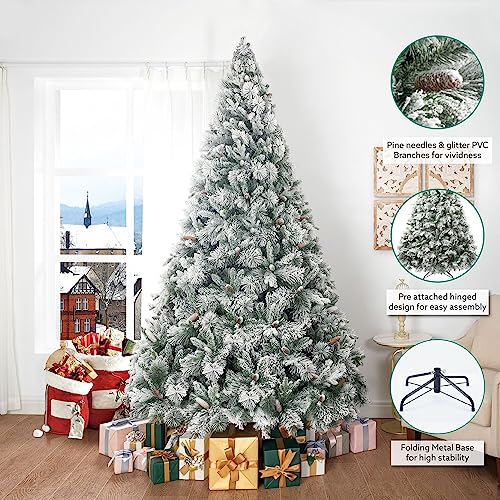 7.5ft Slim Snow Flocked Christmas Tree with Lights
