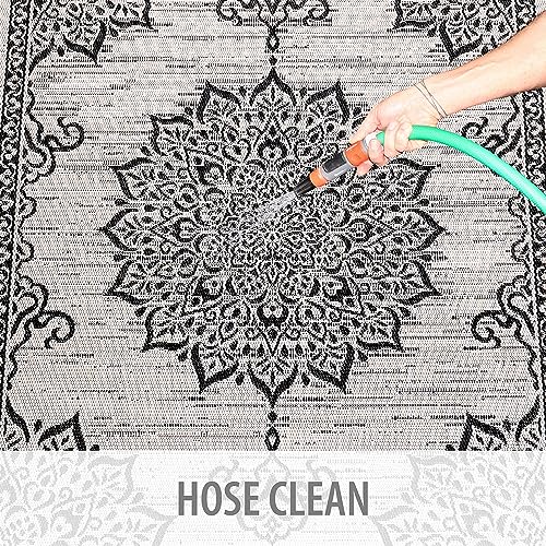 Outdoor Rug 5x7 Medallion White Black Modern Area Rugs for Indoor and Outdoor Patios