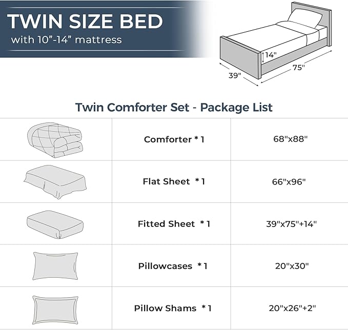 HEVUMYI Twin Comforter Set - 5-Piece All Season Bed in a Bag Twin, Ultra Soft Bedding Set with Comforter, Flat Sheet, Fitted Sheet, Pillowcases, Pillow Shams, Black & Light Grey