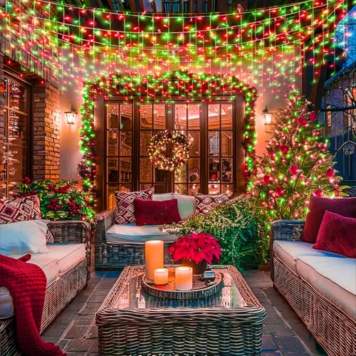 Red and Green Christmas Lights 33ft 400 LED Icicle Lights for Outside House