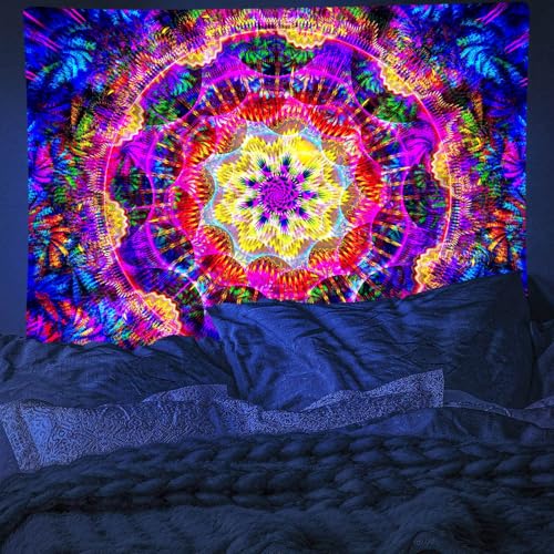 Blacklight Mandala Tapestry for Bedroom
