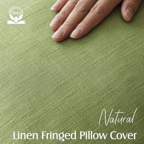 Decorative Linen Fringe Throw Pillow Covers 26×26 Lush Green (2 Count)