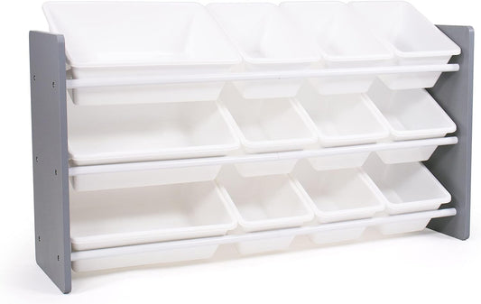 Humble Crew Made for Me Kids Toy Storage Organizer with 12 Storage Bins, Grey/White - NestledHome
