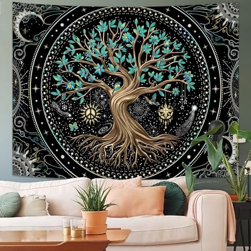 Tree of Life Tapastry Butterfly Moon Tapastry Flower Tree Tapestries Mandala Wall Hanging for Bedroom and Living Room Decor 36×48 Inches