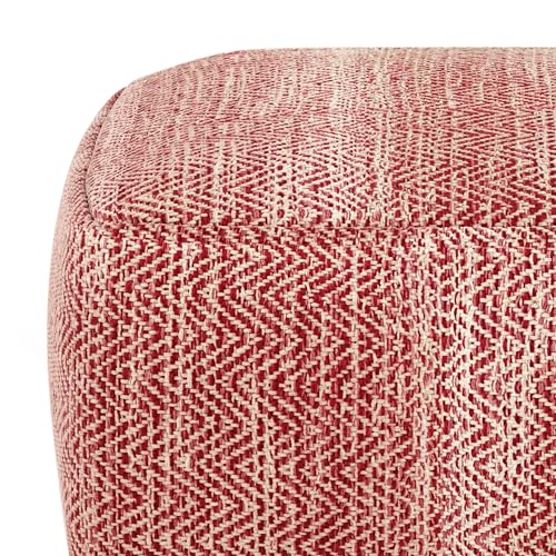 Nate 20" Wide Square Pouf in Red Handwoven Cotton