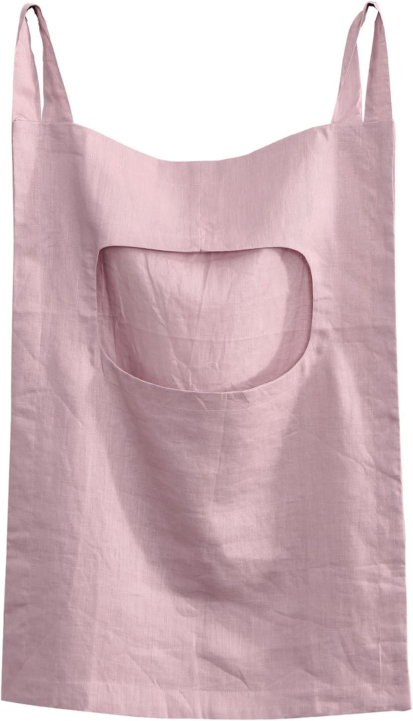 Amazhiyu 100% Linen Door Hanging Laundry Hamper Bag, 19x27 Inches Pink - NestledHome