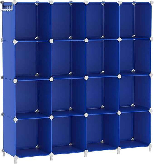 AWTATOS Cube Storage Organizer, 16 Cube Closet Organizers and Storage Shelves, DIY Stackable Bookshelf for Bedroom, Home, Admiral Blue